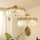 Axyaa Retro Leaf Glass Ceiling Chandelier - Luxurious Full Copper Light for Bedroom, Living Room, Dining Room