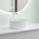 Axyaa Marble Patterned Circular Gold-Edged Ceramic Bathroom Sink