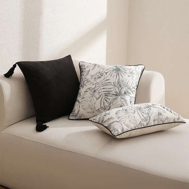 Luxurious Tassel Pillowcase with French Print & Black and White Style by Axyaa