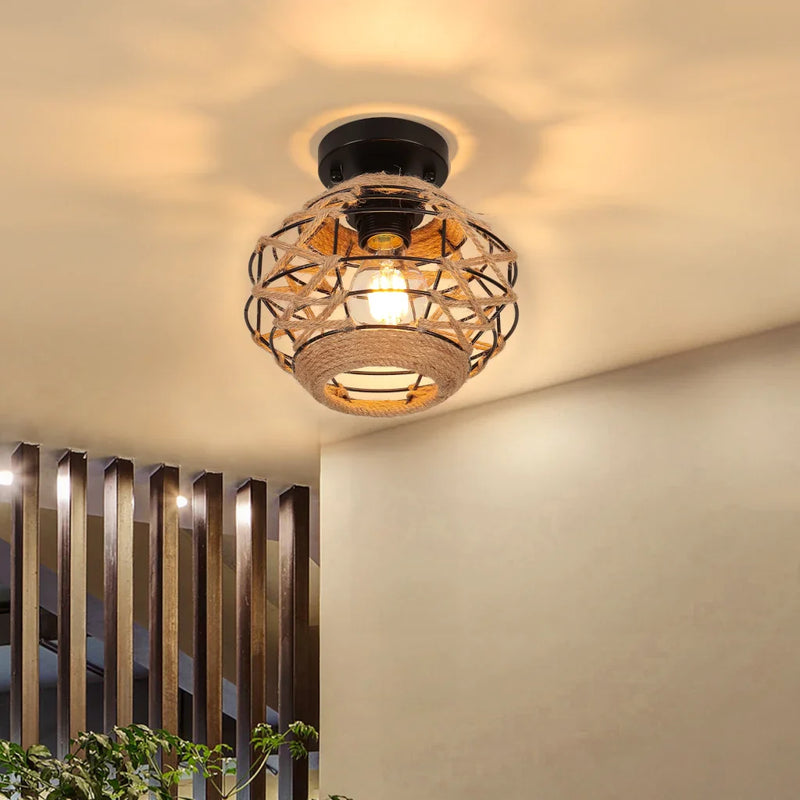 Rattan Flush Mount Ceiling Chandelier for Kitchen Living Room Bedroom by Axyaa