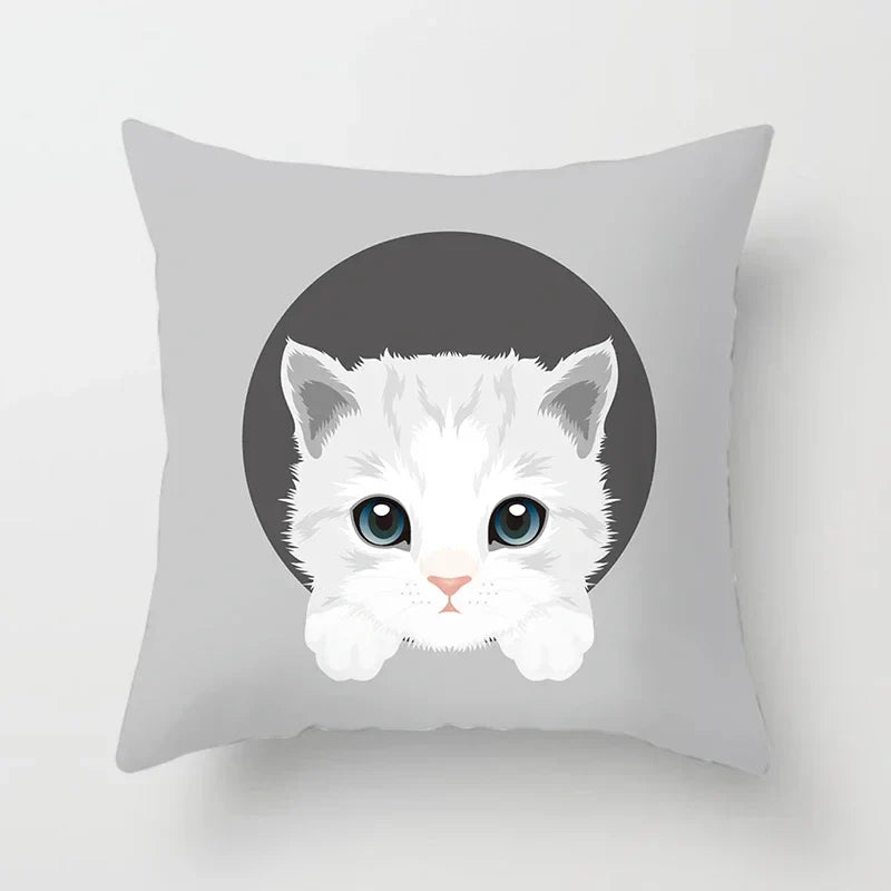 Axyaa Cute Cat Round Head Cushion Cover 45x45cm Polyester Pillowcase Square
