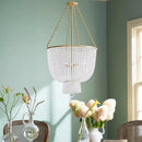Axyaa Gold Frame White Beads Chandelier with Crystal Shade