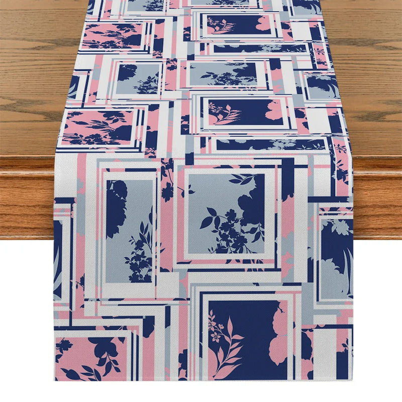 Axyaa Geometric Tropical Plant Table Runner for Indoor Outdoor Dining