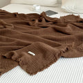 Axyaa Cotton Tassel Blanket Solid Color Plaid Home Shawl Cozy Sofa Throw