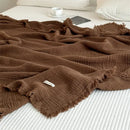 Axyaa Cotton Tassel Blanket Solid Color Plaid Home Shawl Cozy Sofa Throw