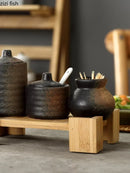 Axya Ceramic Spice Jars Salt Pepper Shakers Kitchen Seasoning Organizer Box