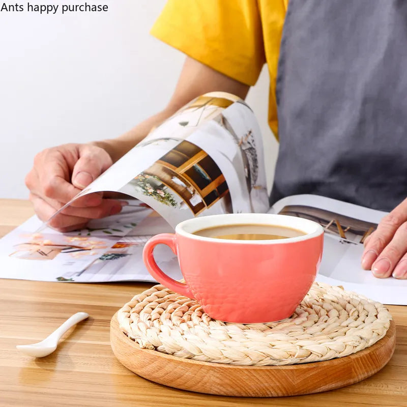 Axya Solid Color Ceramic Coffee Cup and Saucer Set