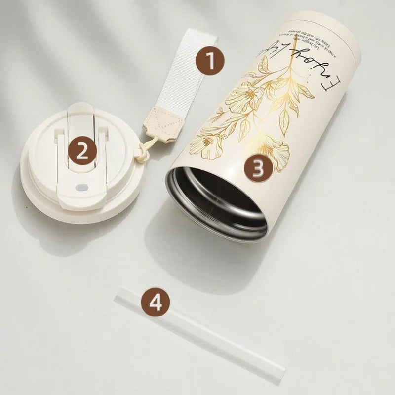 Axyaa 500ml Stainless Steel Vacuum Insulated Coffee Cup Straw Mug