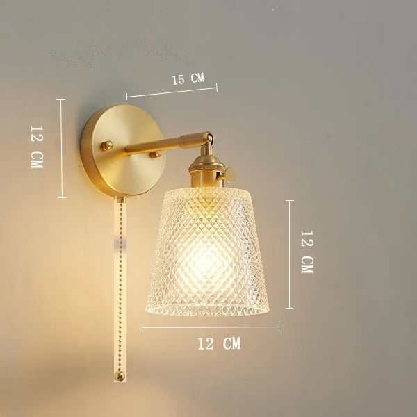 Axyaa Clear Glass LED Wall Lights Copper Pull Chain Switch Modern Wandlamp