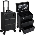 Axyaa 3-in-1 Rolling Makeup Case with 2 Large Drawers for Nail & Travel Makeup