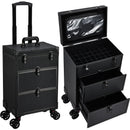 Axyaa 3-in-1 Rolling Makeup Case with 2 Large Drawers for Nail & Travel Makeup