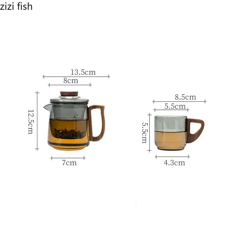 Axya Walnut Wood Glass Teapot Set Transparent Teacup Kungfu Tea Ceremony Set