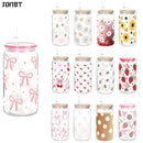 Axyaa Bow Flower Plastic Water Bottle with Wooden Lid and Straw