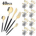 Axyaa Black Gold Stainless Steel Cutlery Set - 40pcs Flatware Dinnerware
