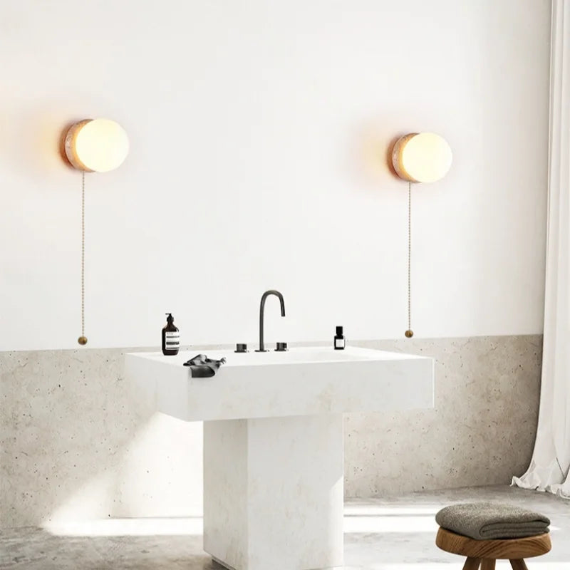Axyaa Nordic LED Wall Sconce White Glass Yellow Travertine Decor - Bedroom Bathroom Stair Lights