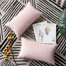 Soft Pink Velvet Pillow Covers with Pompom Accent by Axyaa