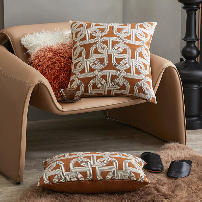 Axyaa Coffee Geometric Patterns Pillowcase - Modern Simplicity for Living Room Sofa