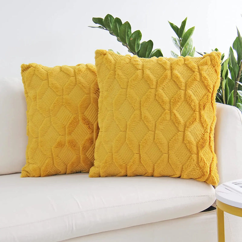 Axyaa Yellow Plush Pillow Cover - 45x45 Cushion for Home Decor