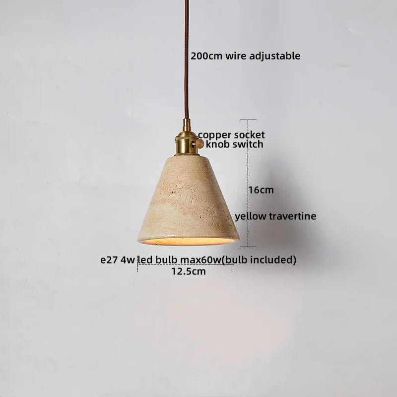 Axyaa Yellow Travertine Wood Pendant Light, LED Hanging Lamp for Dinging Living Room