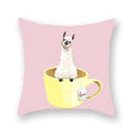 Floral Animal Painting Pillowcase Pink Cat Dog Llama Sofa Cushion Cover Home Decor