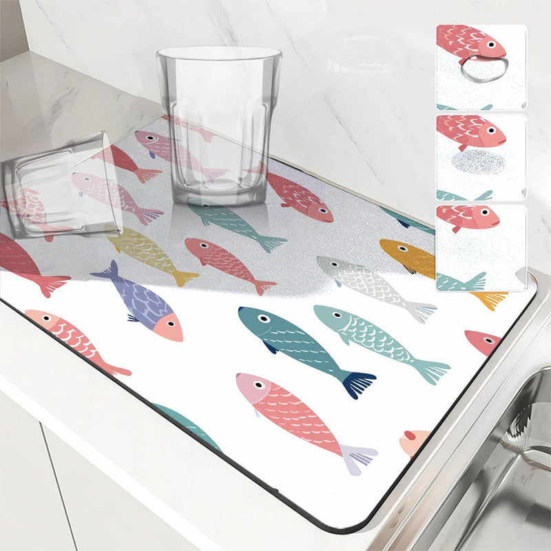 Axyaa Diatom Mud Kitchen Drain Pads - Sea Fish Absorbent Tableware Mat