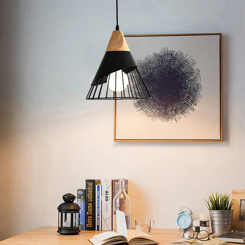 Axyaa Wood Pendant Light Nordic E27 Hanging Lamp for Home & Bar.