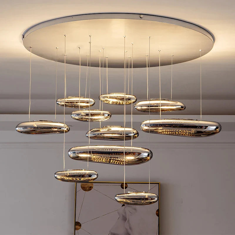 Axyaa Chrome Ceiling Chandelier - Modern Luxury LED Pendant Lights for Home Decor