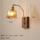 Axyaa Cognac Glass Wall Light Wooden Base E27 Bulb for Home Décor