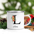 Axyaa Flower Letter Enamel Mug - Personalized Alphabet Camping Tea Coffee Cup
