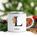 Axyaa Flower Letter Enamel Mug - Personalized Alphabet Camping Tea Coffee Cup