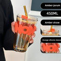 Axyaa Glass Mug Set with Sleeve, Lid, Straw - Lead Free Juice, Tea, Coffee Drinkware