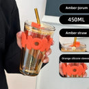 Axyaa Glass Mug Set with Sleeve, Lid, Straw - Lead Free Juice, Tea, Coffee Drinkware