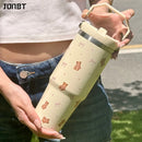 Axyaa Stainless Steel Thermal Water Bottle with Straw Handle, 30oz Insulated Tumbler