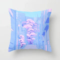 Pink Anime City Print Polyester Pillowcase 45x45cm for Bedroom Living Room by Axyaa.