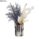 Axyaa Silver Metal Vase with Artificial Flowers for Desk Decor