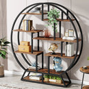 Axyaa Industrial Round Bookcase, 63-Inch Staggered Wood Bookshelf Shelf for Home Office