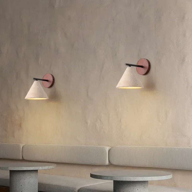 Axyaa Yellow Travertine LED Wall Sconce, Classical Bedroom Lighting Fixtures