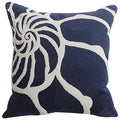 Axyaa Navy Starfish Shell Embroidered Cotton Pillow Cover 45x45cm