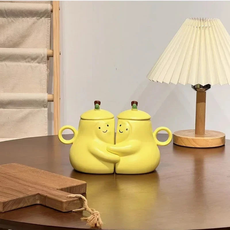 Axyaa Ceramic Couples Pear Mugs - Hugging Pear Milk Cups