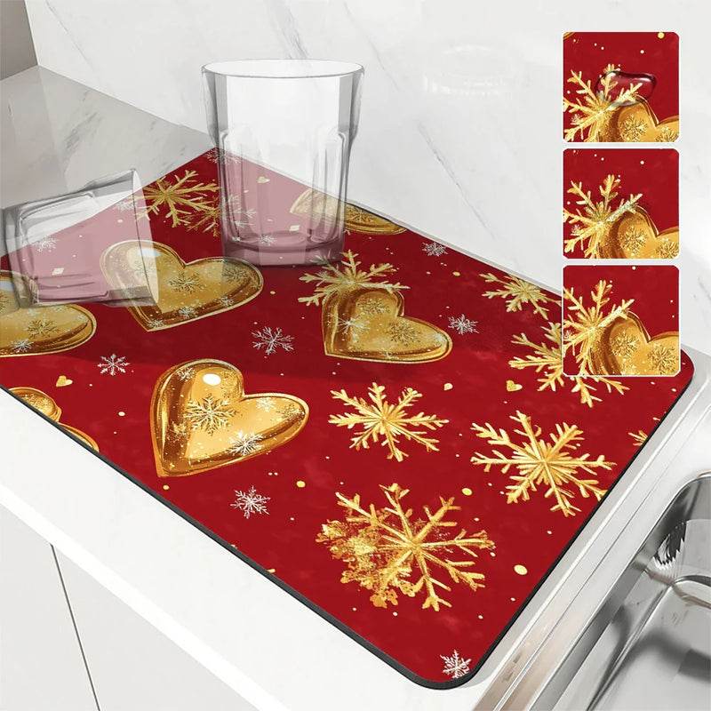 Axyaa Christmas Snow Kitchen Drying Mat - Absorbent & Antiskid Drain Pad