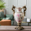 Axyaa Farmhouse Ceramic Vase Double Handles Distressed Finish Home Decor Trophy Cup Shape
