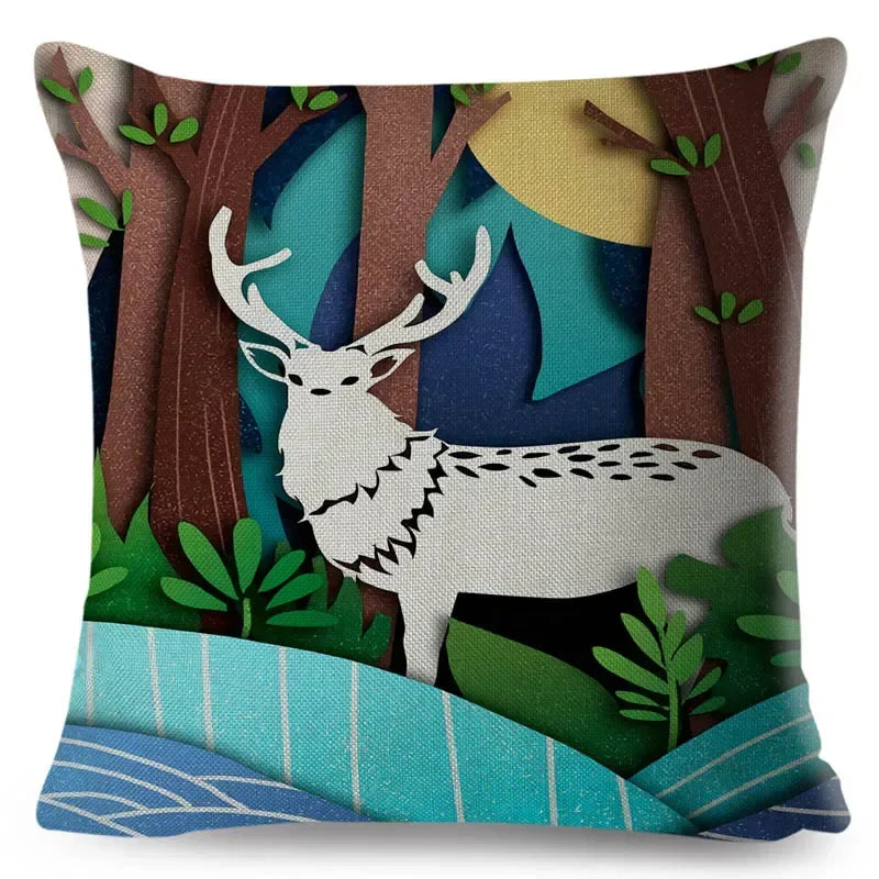 Axyaa Cartoon Deer Pillowcase - 45*45cm Linen Cushion for Home Decor