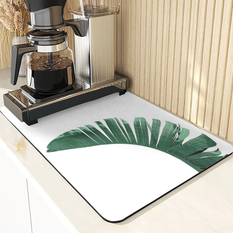 Axyaa Leaves Print Silicone Placemats - Absorbent Kitchen Dish Mat