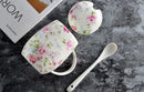 Axyaa Floral Rose Blossom Painting Bone  Minion Mug with Spoon & Lip