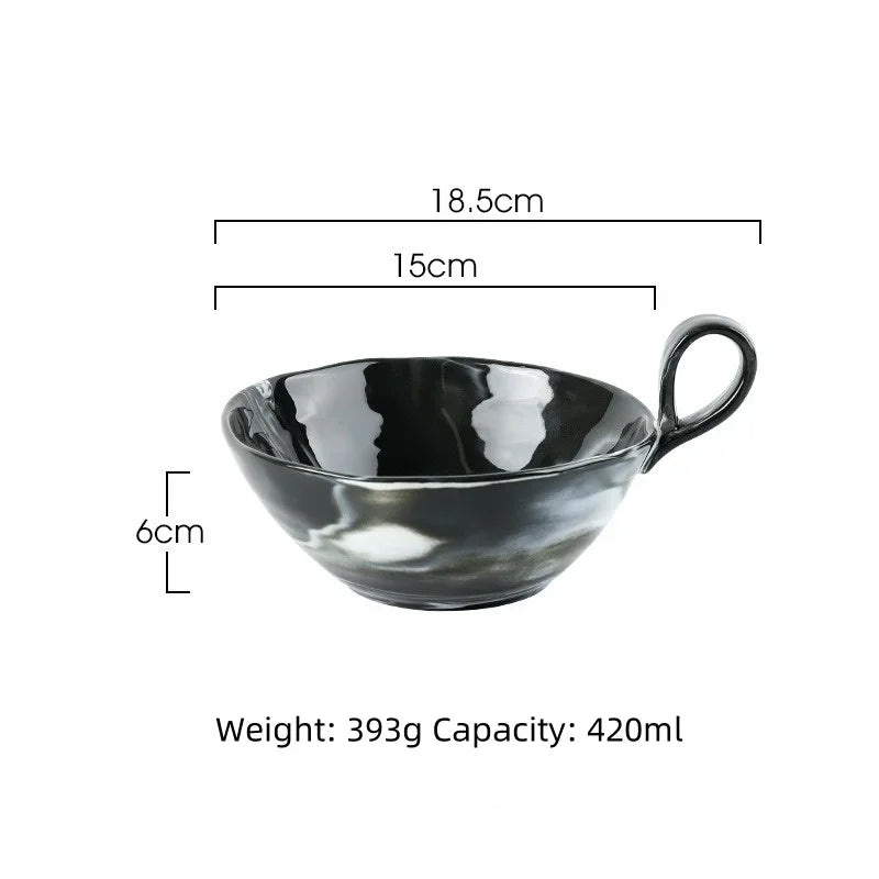 Axyaa Ceramic Marble Fruit Salad Dessert Bowl - Retro Yogurt Large Tableware