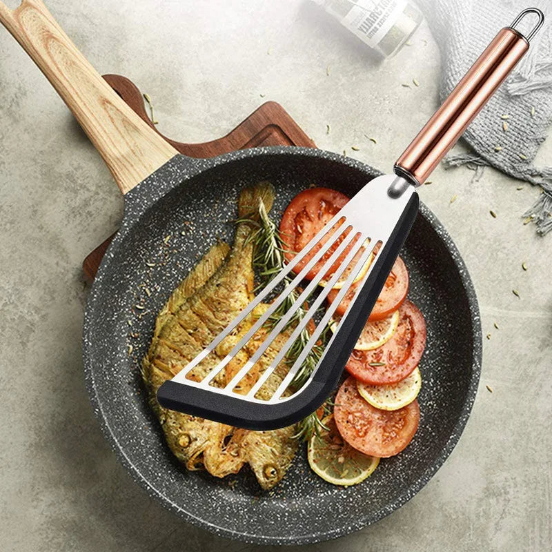Axyaa Stainless Steel Non-Slip Fish Spatula & Wide Turner for Home Cooking