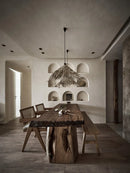 Axyaa Hand-Woven Rattan Chandelier Circular Bamboo Light for Countryside Restaurant