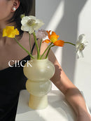 Axya Beige Glass Vase with Cream Circle Design for Home Decor & Flower Arrangement