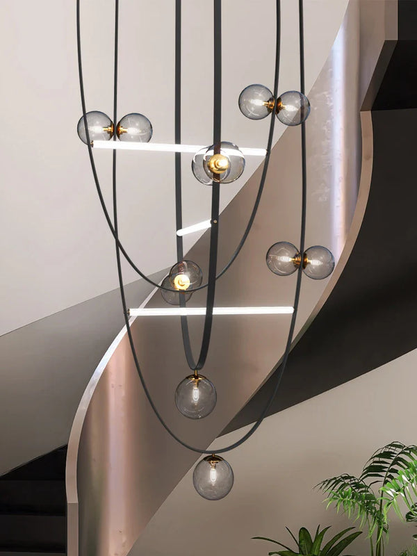 Axyaa Modern Italian Leather Pendant Lamps Minimalist Glass Ball Chandelier for Villas and Duplexes