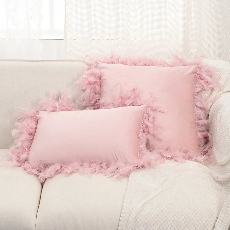 Axyaa Velvet Faux Feather Cushion Cover Soft Home Decor Pillow Cover Living Room